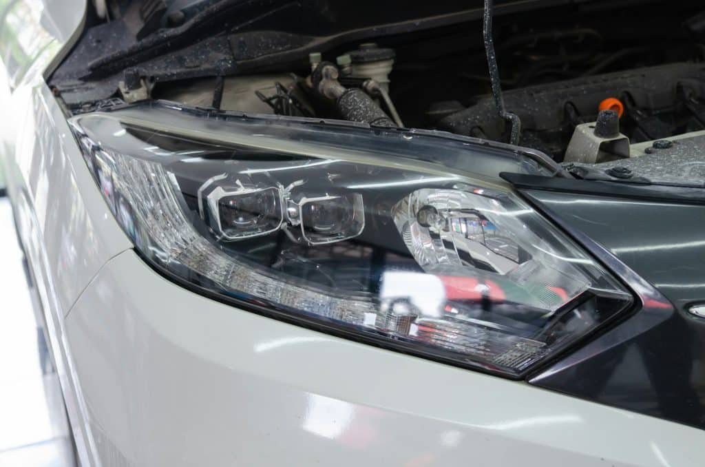 Car headlights after polishing to shine. car details